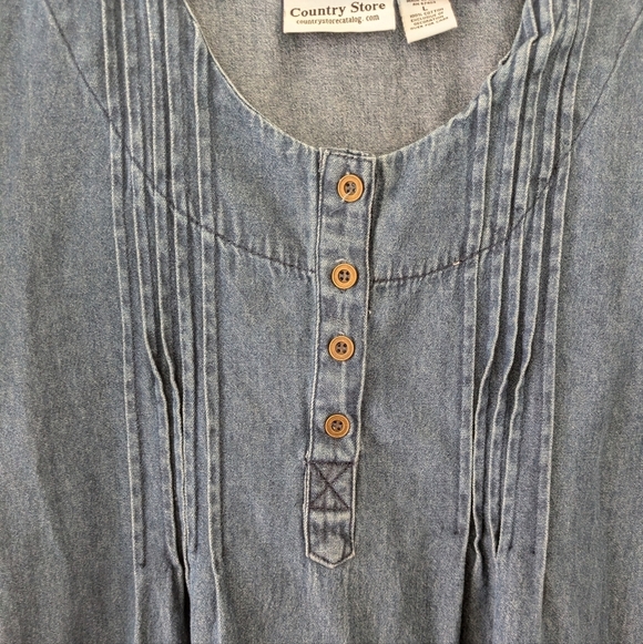 Vintage Country Store Floral Embroidery Denim Dress sz L Cottagecore 100% Cotton - Picture 6 of 8